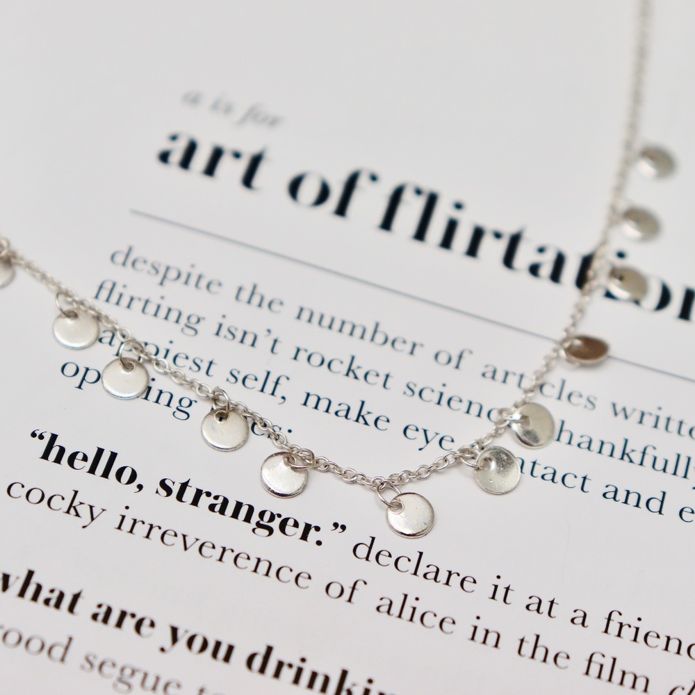 13 Circle Pendant Silver Choker Necklace 14"